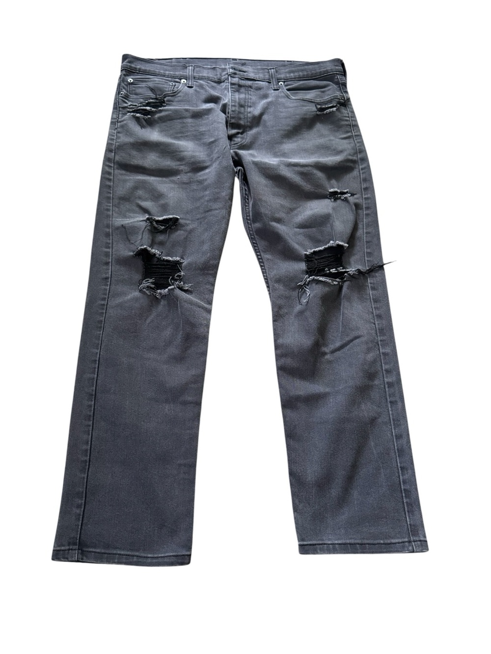 Levi’s 502 Taper Distressed Jeans Men’s 38x30 Black Gray Stretch Denim